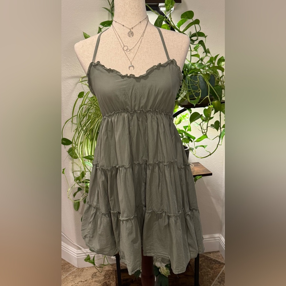 Max + Ash Sage Green Tiered Mini Dress